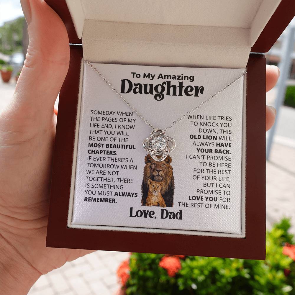 Gift For Daughter From Dad - This Old Lion - Love Knot Necklace With Message Card