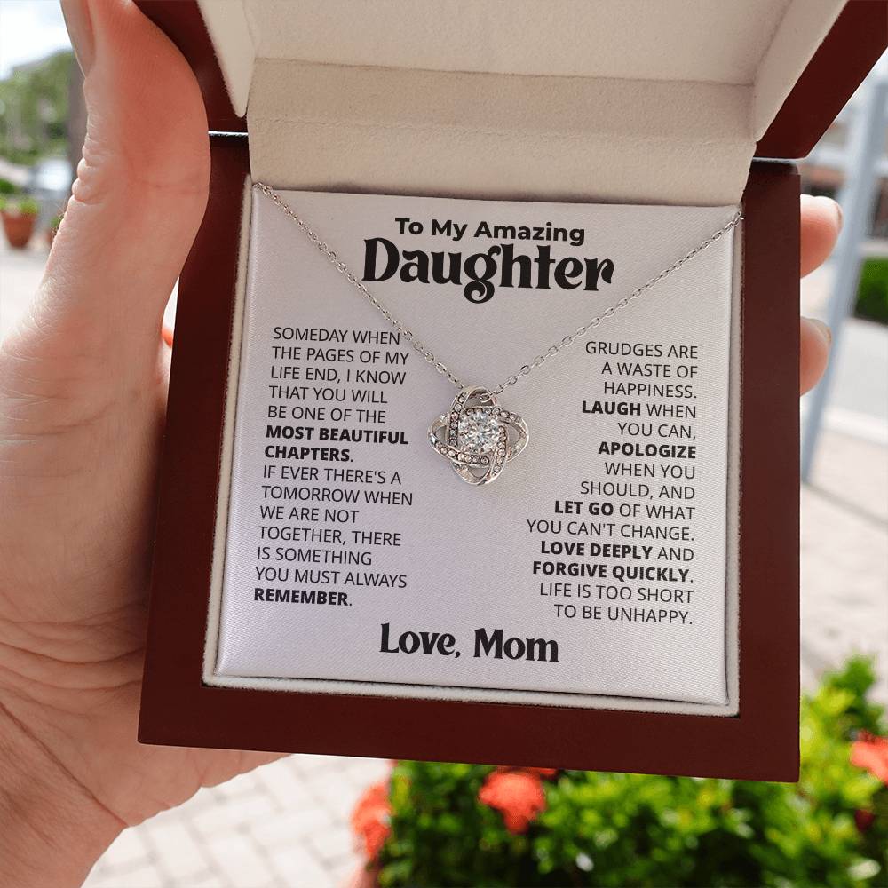 Gift for Daughter From Mom - Be Happy - Love Knot Necklace Message Card