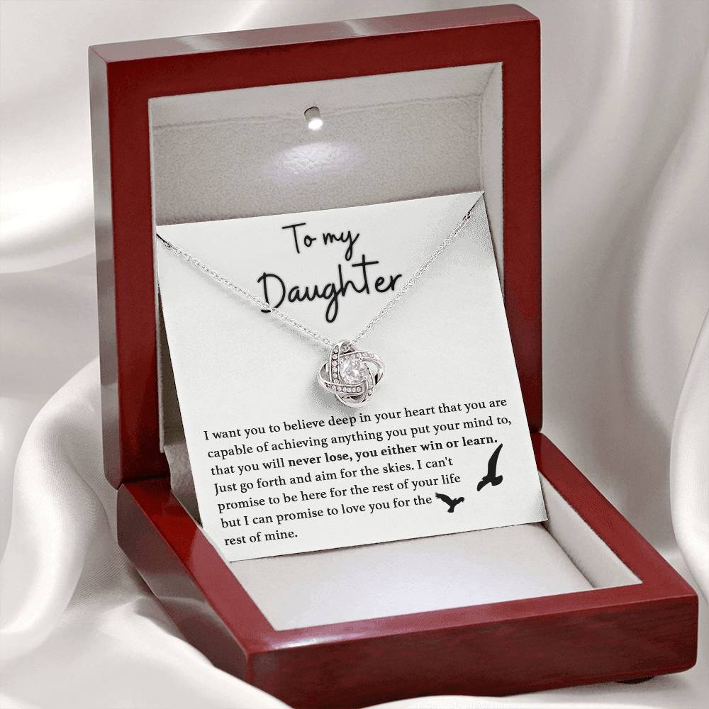 Gift For Daughter - Never Lose, You Either Win Or Learn - Love Knot Necklace With Message Card - Gift For Birthday, Christmas From Dad, Father, Mom, Mother