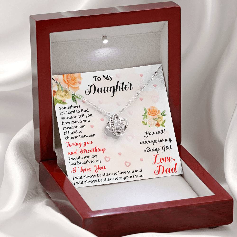 Daughter - Sometimes It's Hard To Find Words Love Knot Necklace Message Card