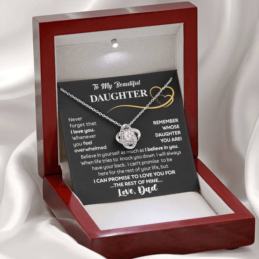 Gift For Daughter - Never Forget - Love Knot Necklace With Message Card - Gift For Birthday, Christmas From Dad, Father, Mom, Mother