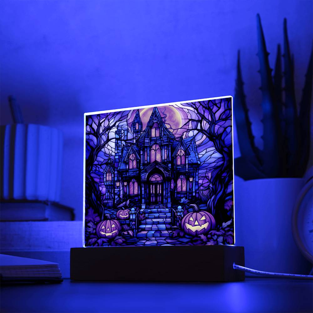 Halloween Gift - Halloween-House Stained Glass-Acrylic Square Plaque Acrylic Square