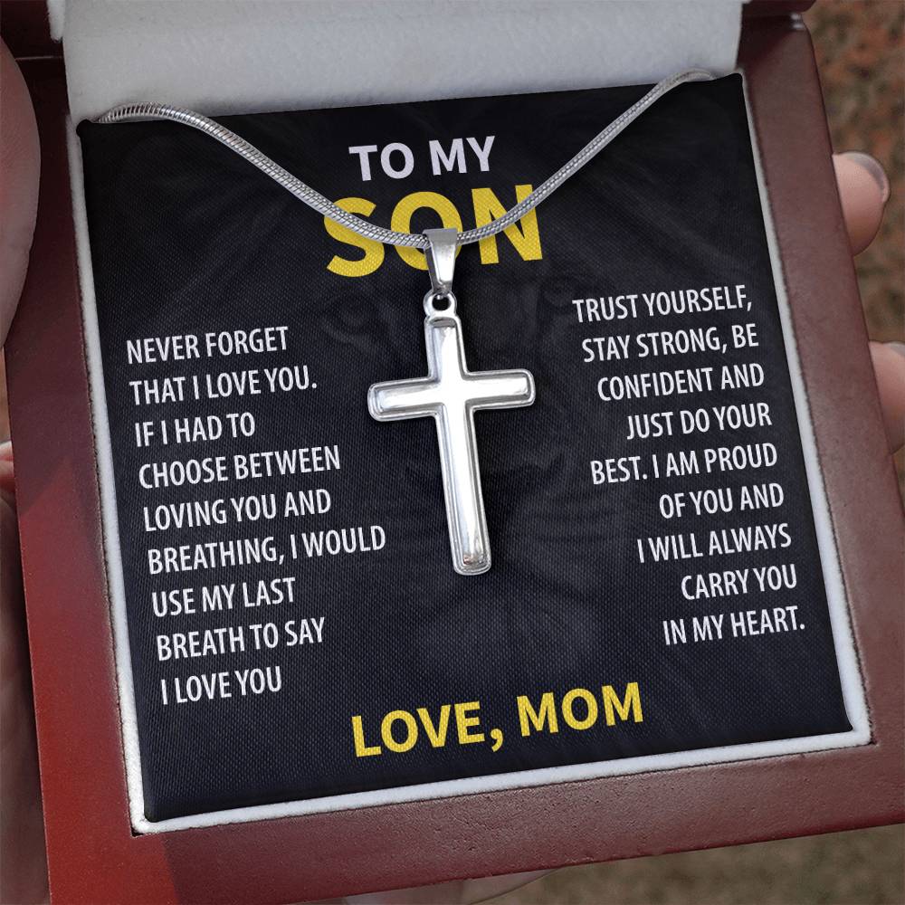 Gift For Son From Mom - Trust Yourself - Stainless Steel Cross Necklace