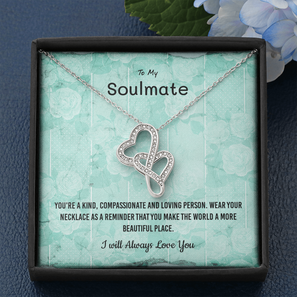 You're a kind, compassionate and loving person - Double Hearts Necklace Message Card
