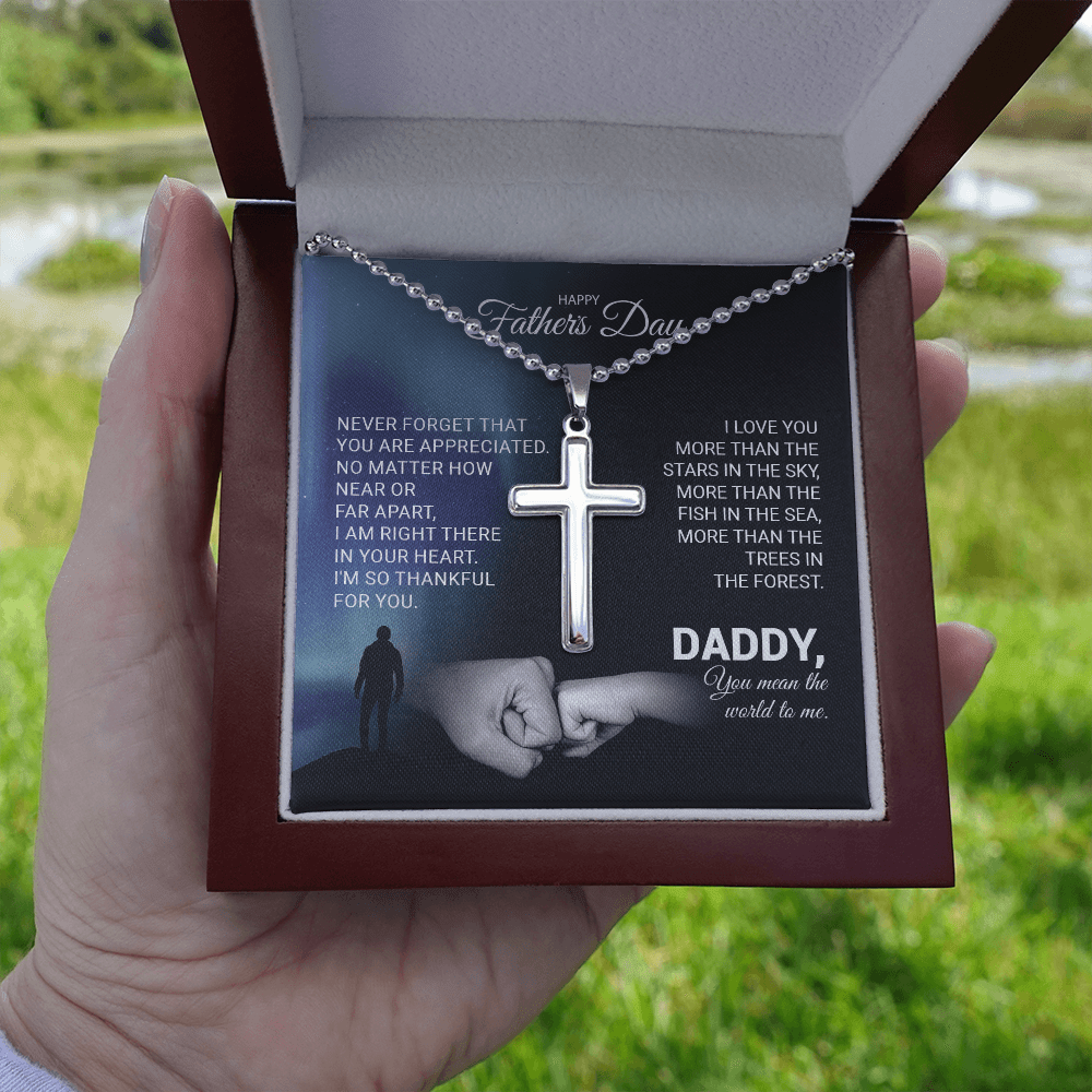 Father's Day - Never Forget That You Are Appreciated - Stainless Steel Cross Necklace Message Card Gift From Daughter, Girl, Son, Boy For Father, Dad, Daddy