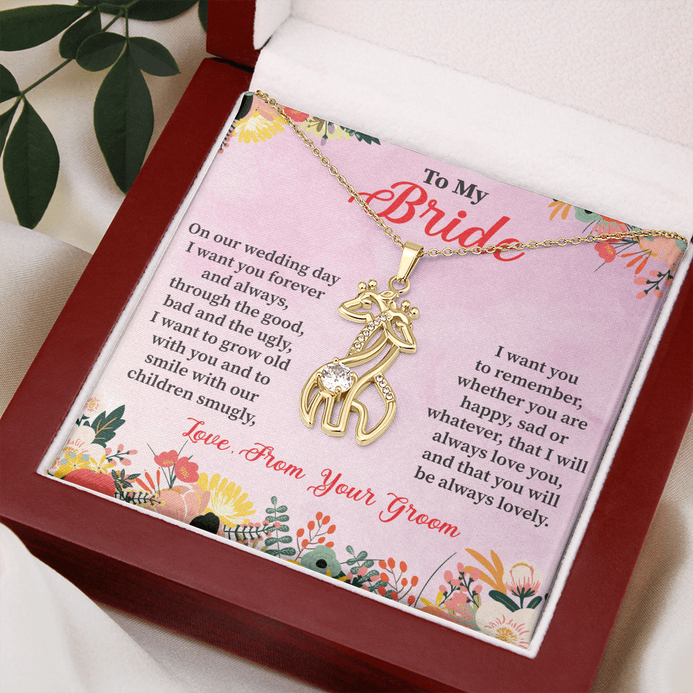 Bride - On Our Wedding Day - Graceful Love Giraffe Necklace Massage Card