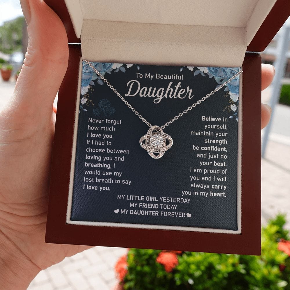 Gift For Daughter - Believe In Yourself - Love Knot Necklace With Message Card - Gift For Birthday, Christmas From Dad, Father, Mom, Mother