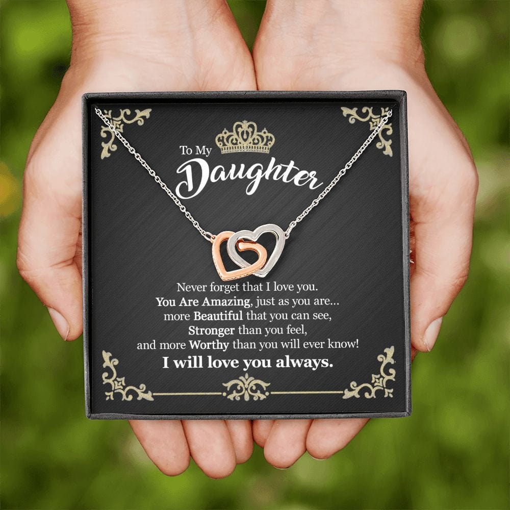 Gift For Daughter - You Are Amazing - Interlocking Hearts Necklace With Message Card - Gift For Birthday, Anniversary, Christmas From Dad, Father