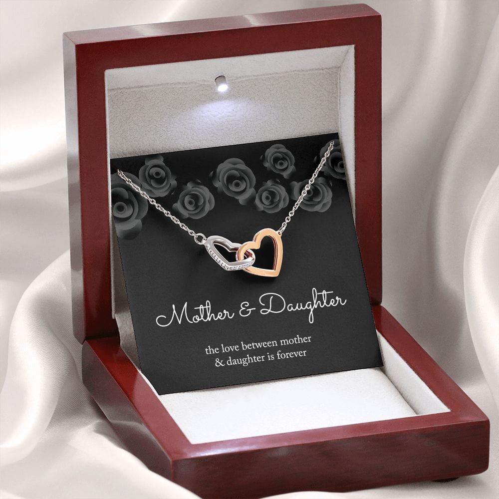 Gift For Daughter - The Love Between A Mother And A Daughter - Interlocked Hearts Necklace With Message Card - Mother Daughter Necklace Mom Necklace, Daughter Gift from Mom, Mothers Day Necklace, Mom and Daughter Necklace