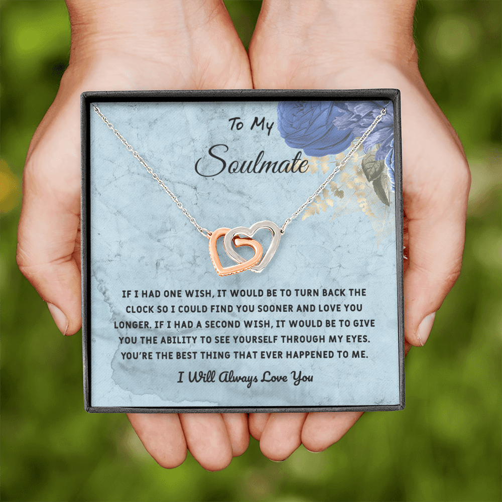 Soulmate If I Had One Wish - Interlocking Hearts Necklace Message Card