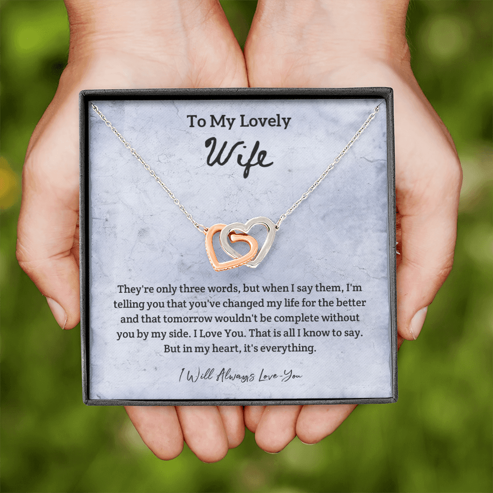 They're Only Three Words - Interlocking Hearts Necklace Message Card