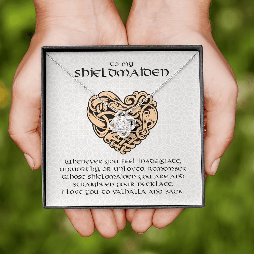 To My Shieldmaiden Necklace - Love Knot Necklace Message Card - Norse Jewellery, Wife Gift, Viking Gift