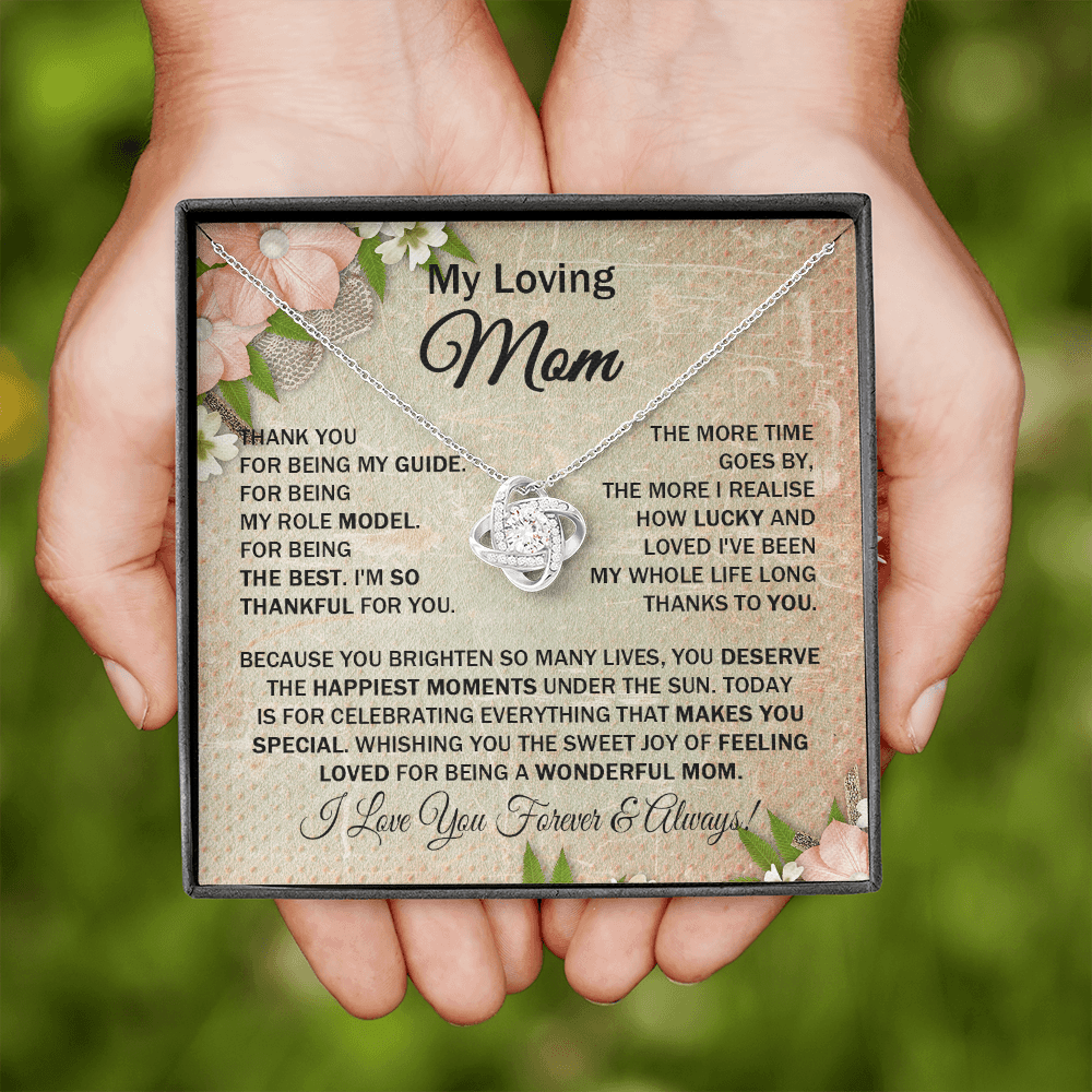 Nice Loving Mom - Thank You for Being My Guide - Love Knot Necklace Message Card Gift for Mom Mother's Day Birthday from Daughter Son