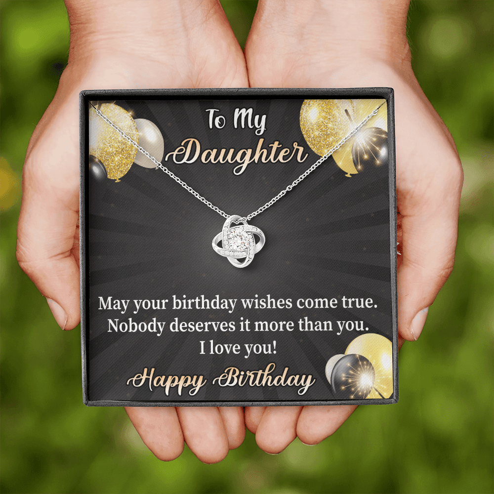 Daughter - May Your Wishies Come True Love Knot Necklace Message Card