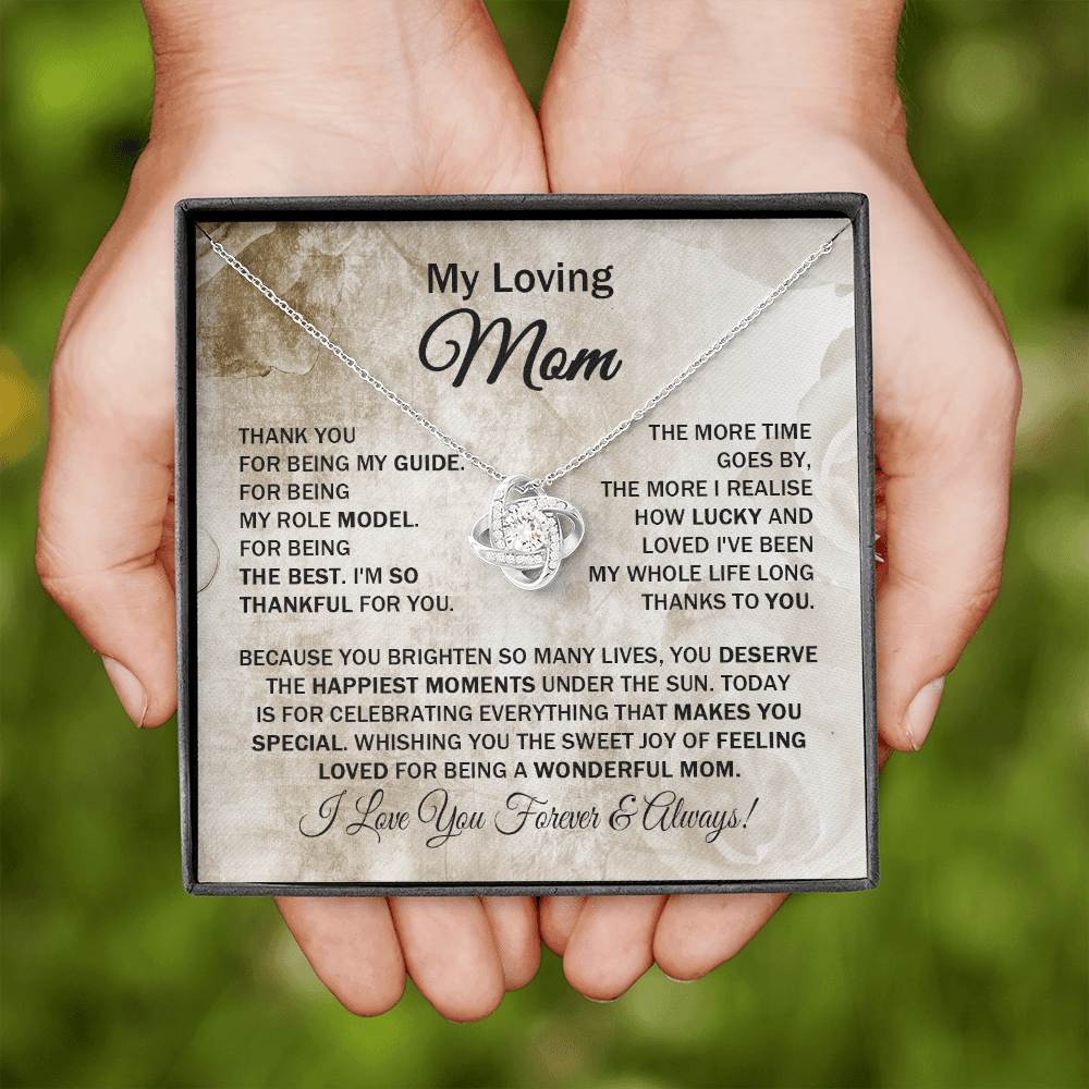 Loving Mom - Thank You for Being My Guide - Love Knot Necklace Message Card Gift for Mom Mother's Day Birthday from Daughter Son Sister