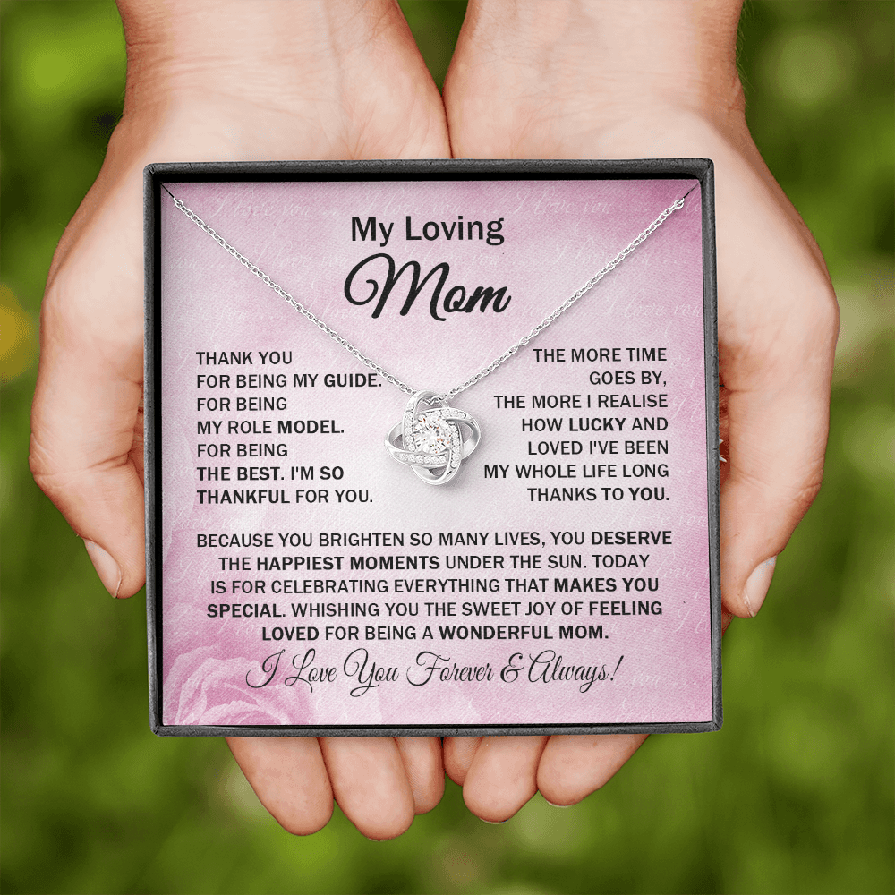 Loving Mom - Thank You for Being My Guide - Love Knot Necklace Message Card Gift for Mom Mother's Day Birthday from Daughter Son Grandmother