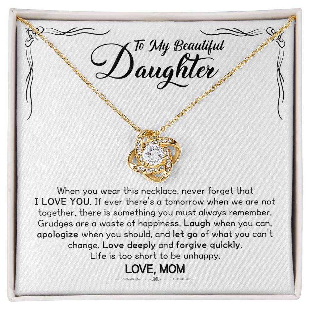 Gift for Daughter From Mom - Be Happy - Love Knot Necklace Message Card