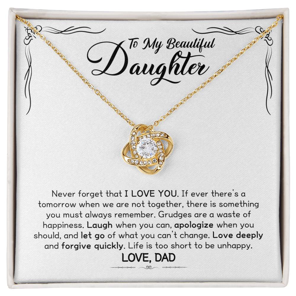 Gift for Daughter From Dad - Be Happy - Love Knot Necklace Message Card