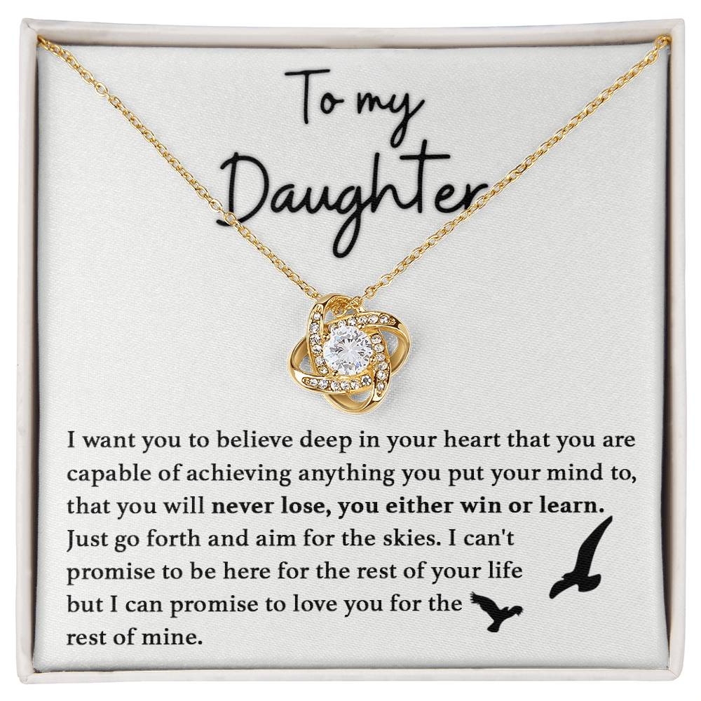 Gift For Daughter - Never Lose, You Either Win Or Learn - Love Knot Necklace With Message Card - Gift For Birthday, Christmas From Dad, Father, Mom, Mother