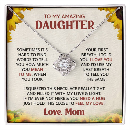 Gift for Daughter From Mom - When you took first breath - Love Knot Necklace Message Card