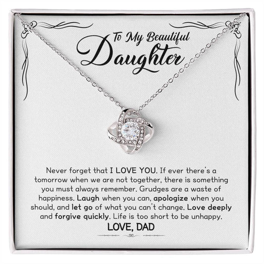 Gift for Daughter From Dad - Be Happy - Love Knot Necklace Message Card
