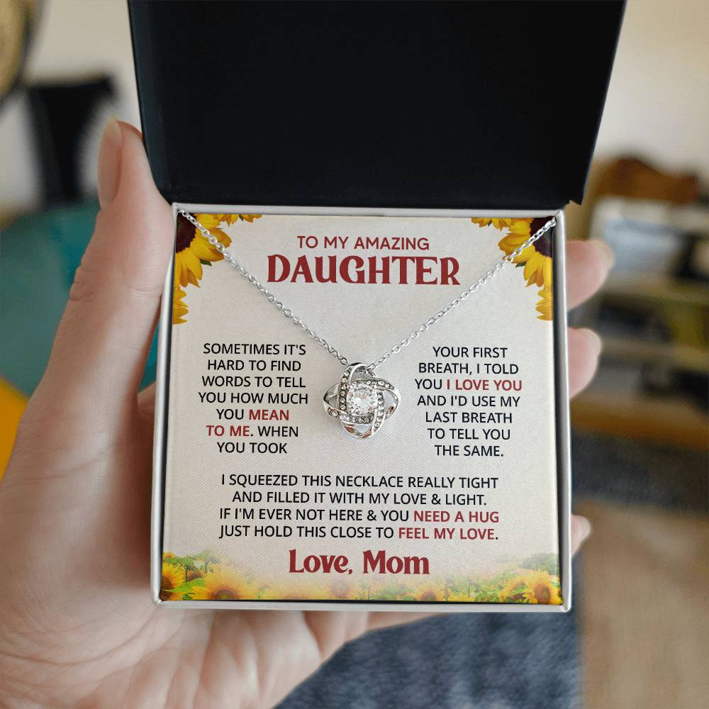 Gift for Daughter From Mom - When you took first breath - Love Knot Necklace Message Card