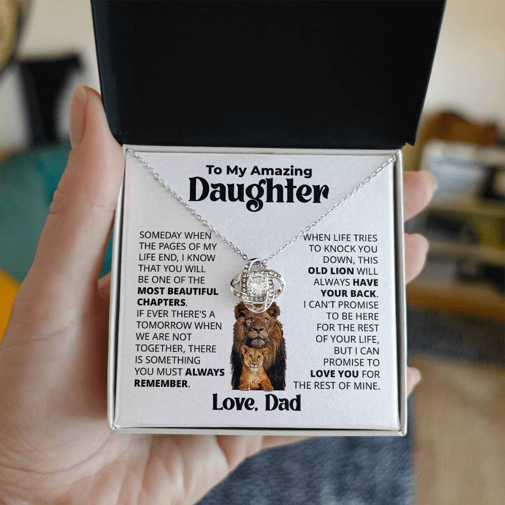 Gift For Daughter From Dad - This Old Lion - Love Knot Necklace With Message Card
