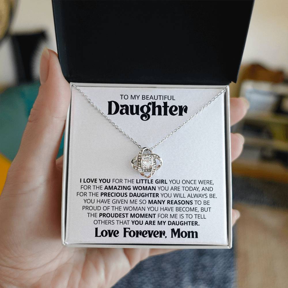 Gift For Daughter From Mom - Proud Mom - Love Knot Necklace