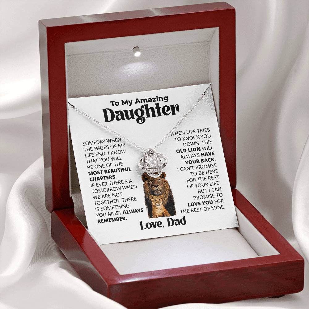 Gift For Daughter From Dad - This Old Lion - Love Knot Necklace With Message Card