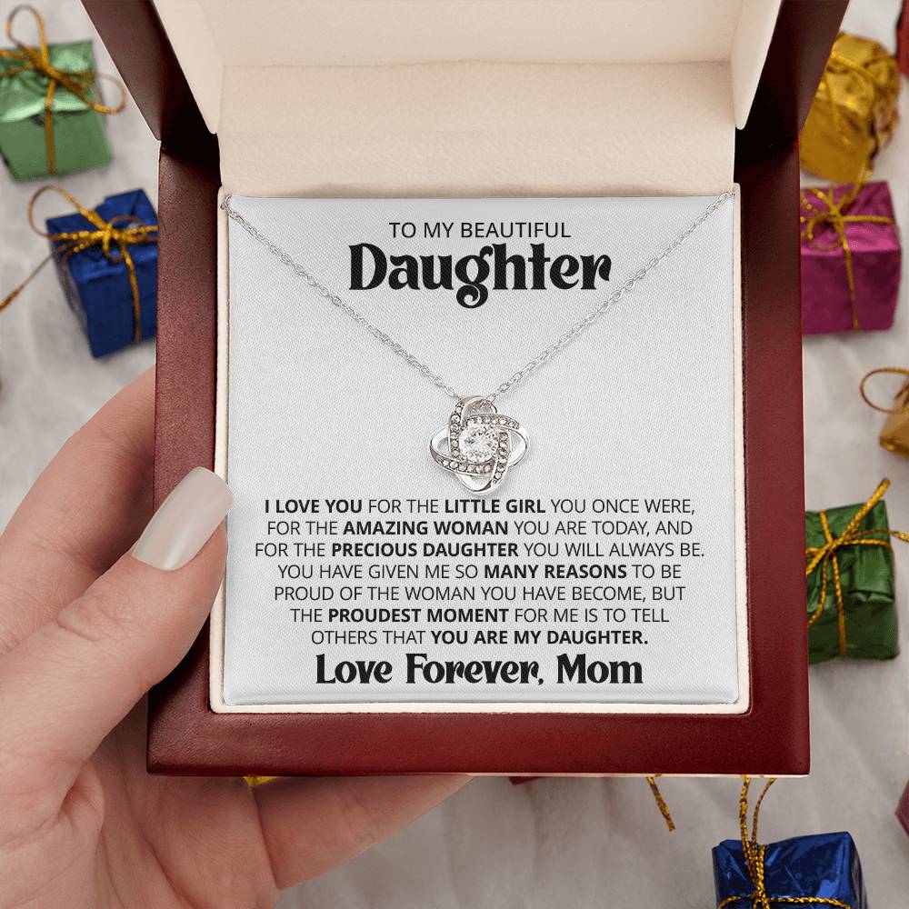 Gift For Daughter From Mom - Proud Mom - Love Knot Necklace
