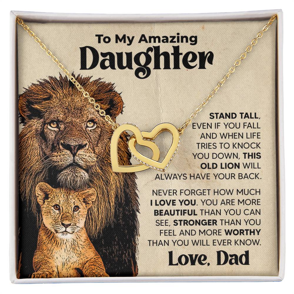 Gift for Daughter From Dad - Stand Tall - Interlocking Hearts Necklace Message Card