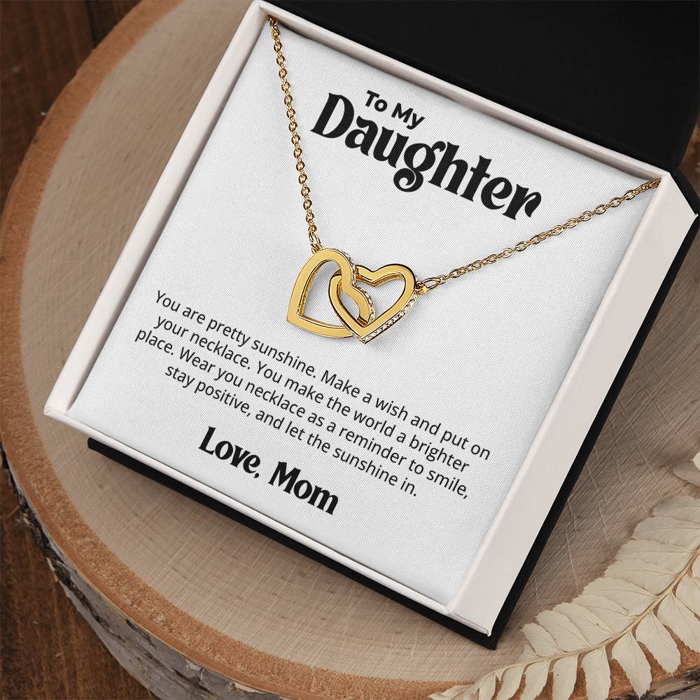 Gift for Daughter From Mom - You are pretty sunshine - Interlocking Hearts Necklace Message Card