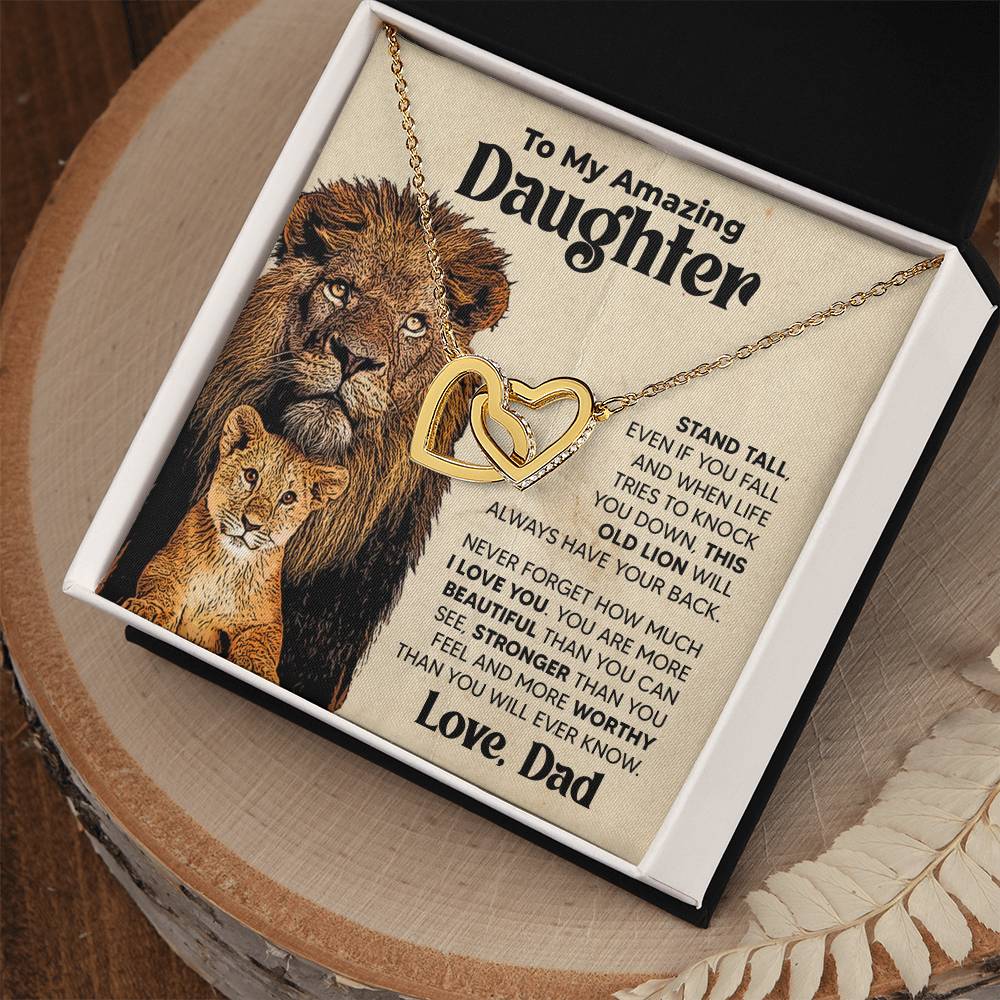 Gift for Daughter From Dad - Stand Tall - Interlocking Hearts Necklace Message Card