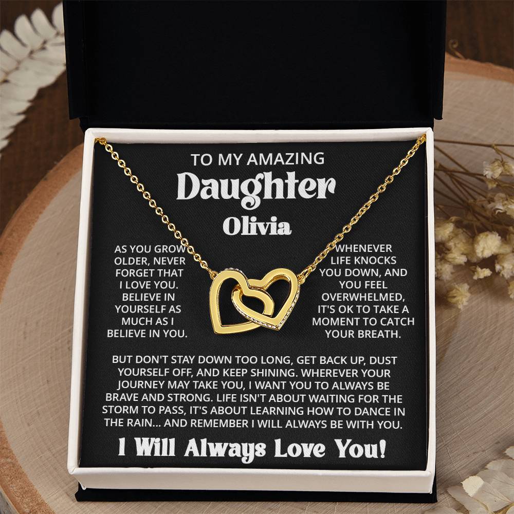 Customized Gift For Daughter From Mom Dad - As You Grow - Interlocking Hearts Necklace With Message Card