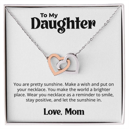 Gift for Daughter From Mom - You are pretty sunshine - Interlocking Hearts Necklace Message Card