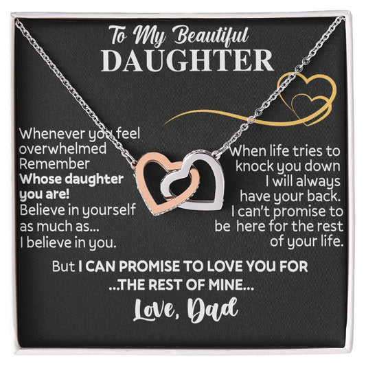 Gift For Daughter - Never Forget - Interlocking Hearts Necklace With Message Card - Gift For Birthday, Christmas From Dad, Father, Mom, Mother