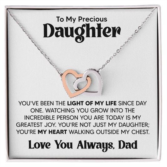 Gift For Daughter From Dad - Light of My Life - Interlocking Hearts Necklace