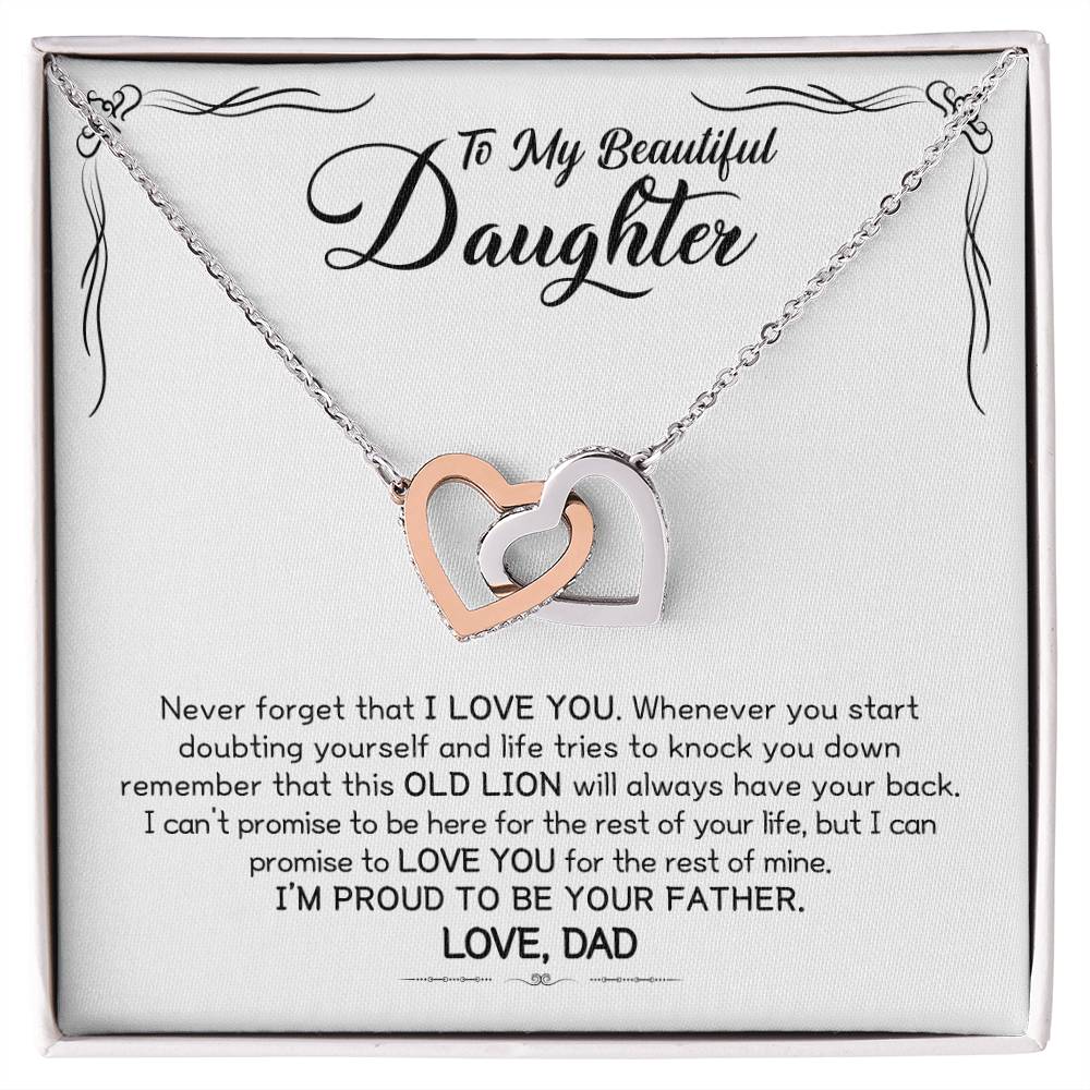 Gift for Daughter From Dad - Proud To Be Your Father - Interlocking Hearts Necklace Message Card