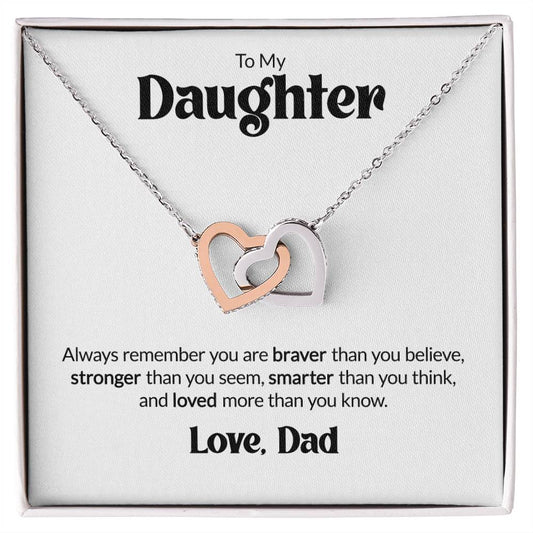 Gift For Daughter From Dad - You Are Braver - Interlocking Hearts Necklace