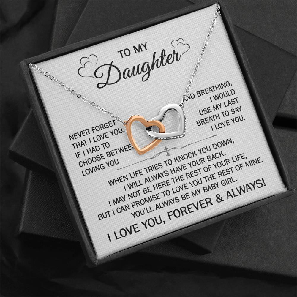 [NEW] Gift For Daughter - When Life Tries - Interlocking Hearts Necklace With Message Card - Gift For Birthday, Anniversary, Christmas From Dad, Father