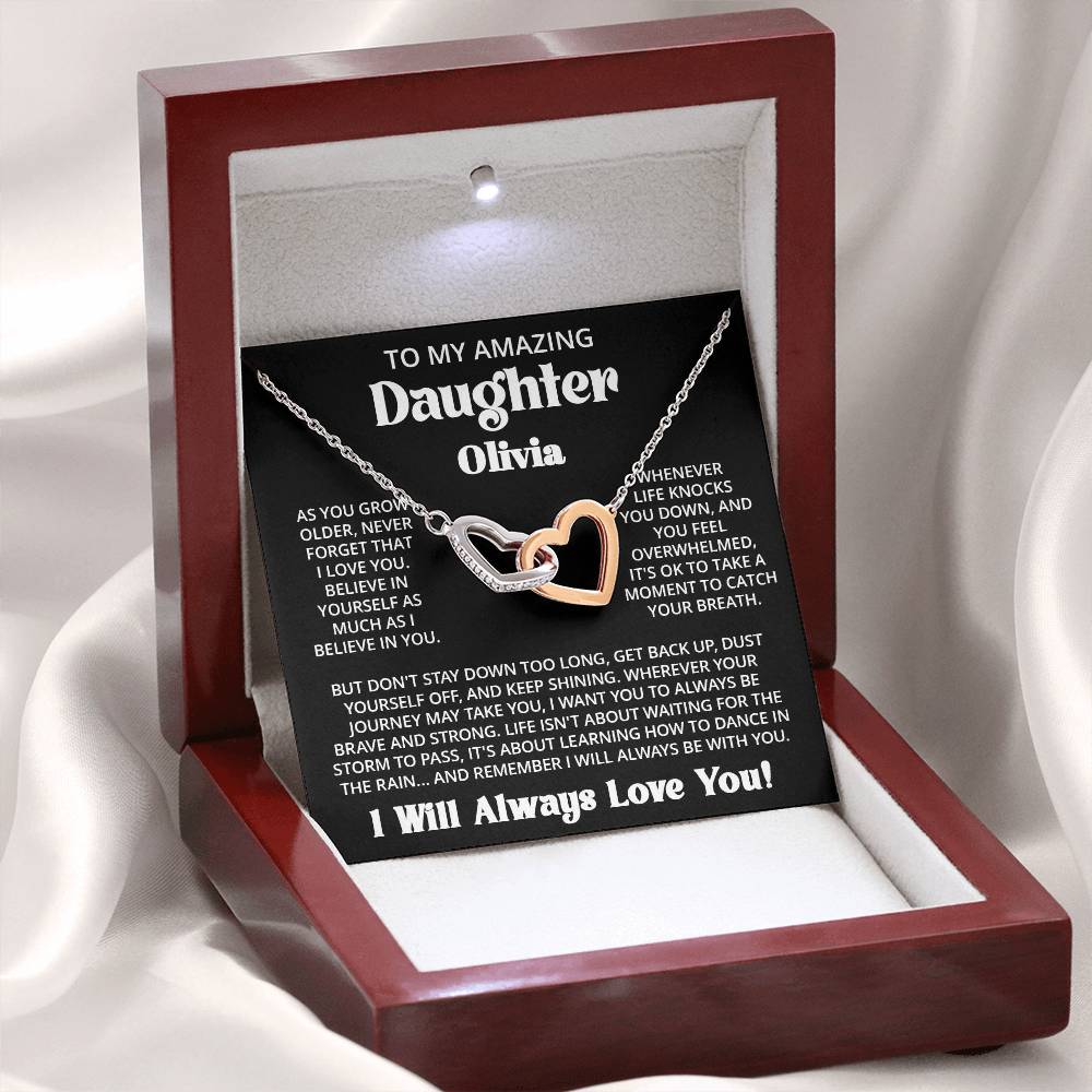Customized Gift For Daughter From Mom Dad - As You Grow - Interlocking Hearts Necklace With Message Card