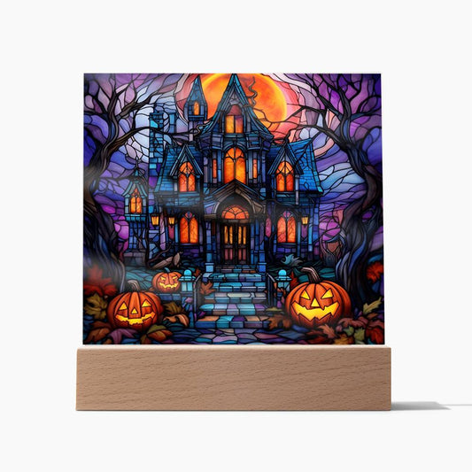 Halloween Gift - Halloween-House Stained Glass-Acrylic Square Plaque Acrylic Square