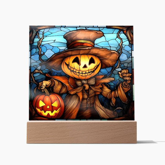 Halloween Gift - Halloween-Pumpkin Ghost Stained Glass-Acrylic Square Plaque Acrylic Square