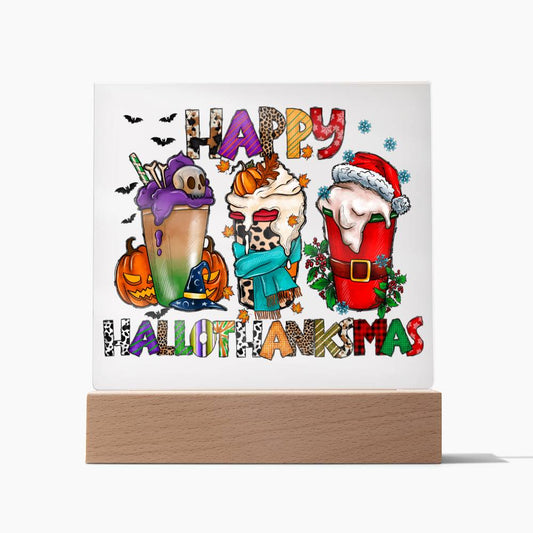 Funny Happy Hallothan Kmas - Square Acrylic Plaque