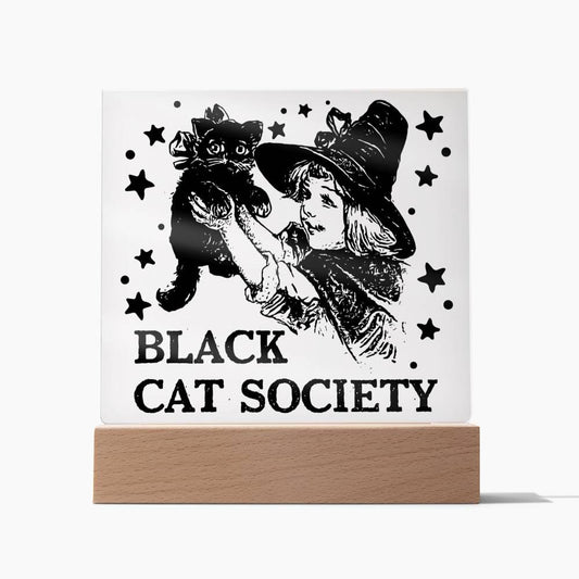 Funny Halloween Black Cat Society - Square Acrylic Plaque