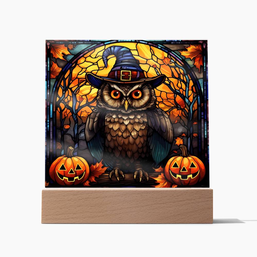 Halloween Gift - Halloween-Owl Stained Glass-Acrylic Square Plaque Acrylic Square