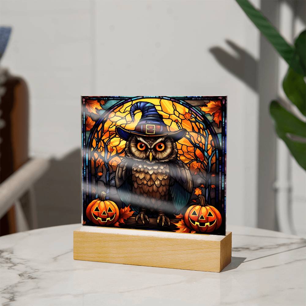 Halloween Gift - Halloween-Owl Stained Glass-Acrylic Square Plaque Acrylic Square