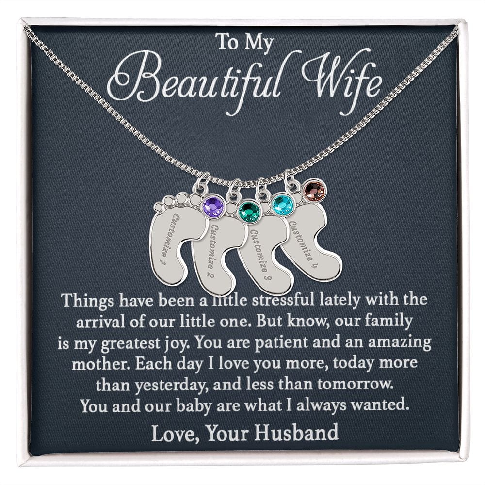 To Mother - Patient And Amazing Mother - Custom Baby Feet Necklace with Birthstone