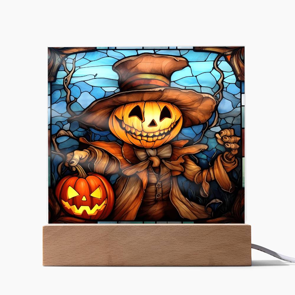 Halloween Gift - Halloween-Pumpkin Ghost Stained Glass-Acrylic Square Plaque Acrylic Square