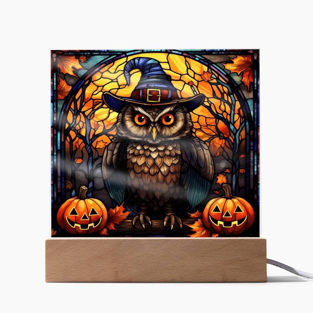 Halloween Gift - Halloween-Owl Stained Glass-Acrylic Square Plaque Acrylic Square